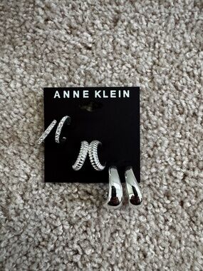 Anne Klein Silver-Tone Hoop and Stud Earring Set